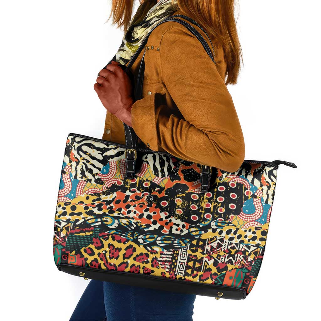 African Mixed Wild Animal Skins Leather Tote Bag