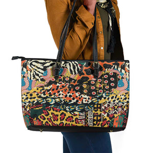 African Mixed Wild Animal Skins Leather Tote Bag