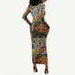 African Mixed Wild Animal Skins Long Sleeve Bodycon Dress LT9