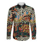 African Mixed Wild Animal Skins Long Sleeve Button Shirt
