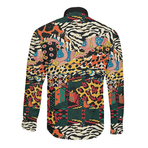 African Mixed Wild Animal Skins Long Sleeve Button Shirt