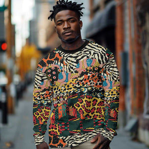 African Mixed Wild Animal Skins Long Sleeve Shirt