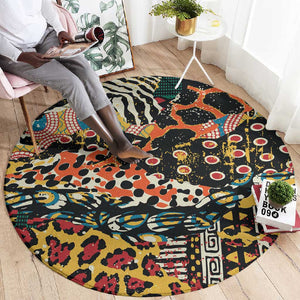 African Mixed Wild Animal Skins Round Carpet
