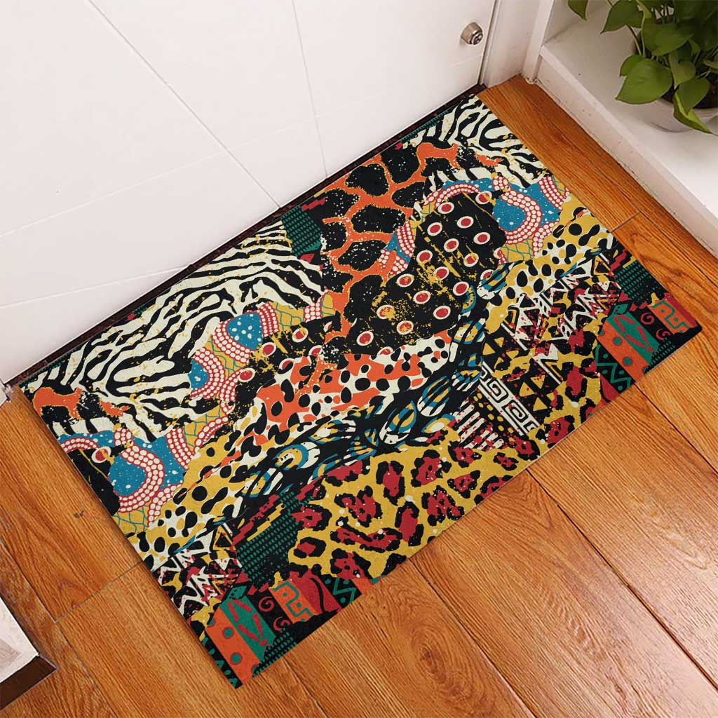 African Mixed Wild Animal Skins Rubber Doormat