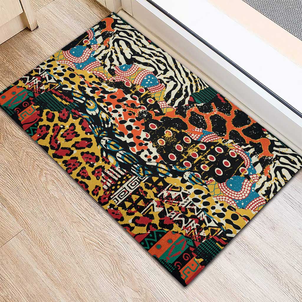 African Mixed Wild Animal Skins Rubber Doormat