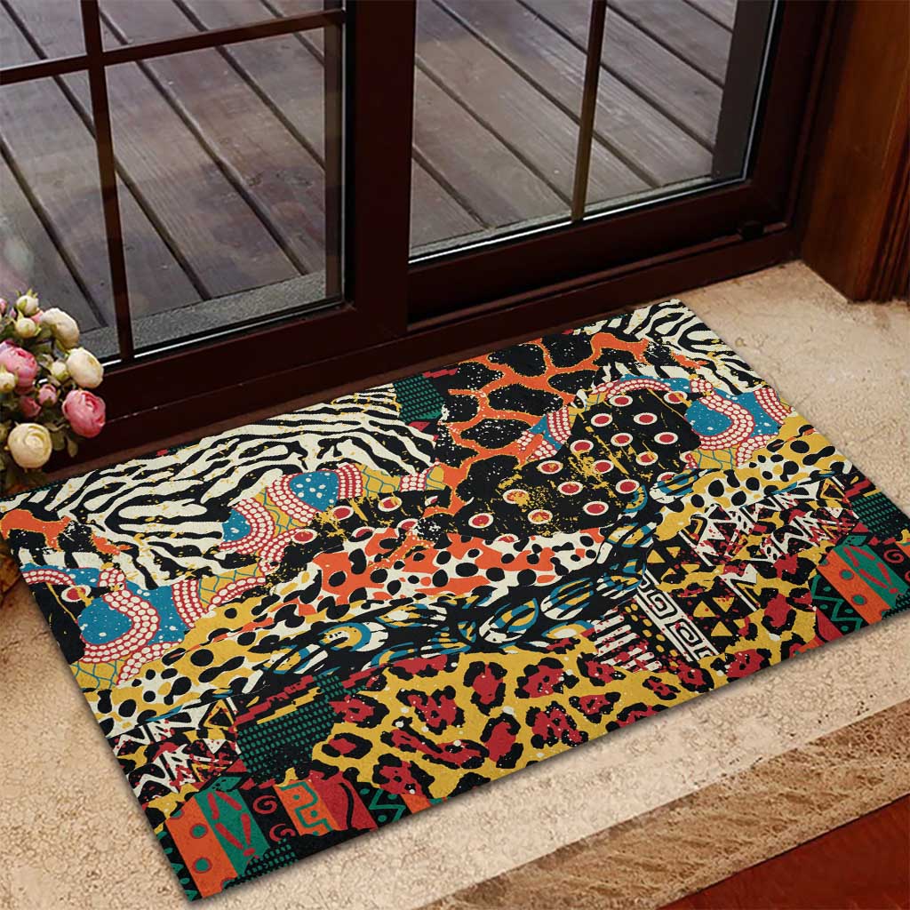 African Mixed Wild Animal Skins Rubber Doormat