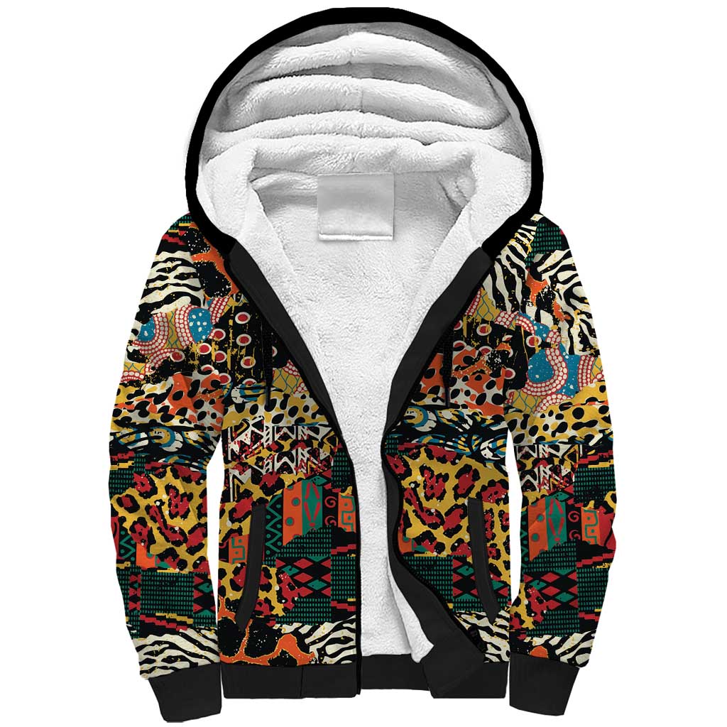 African Mixed Wild Animal Skins Sherpa Hoodie