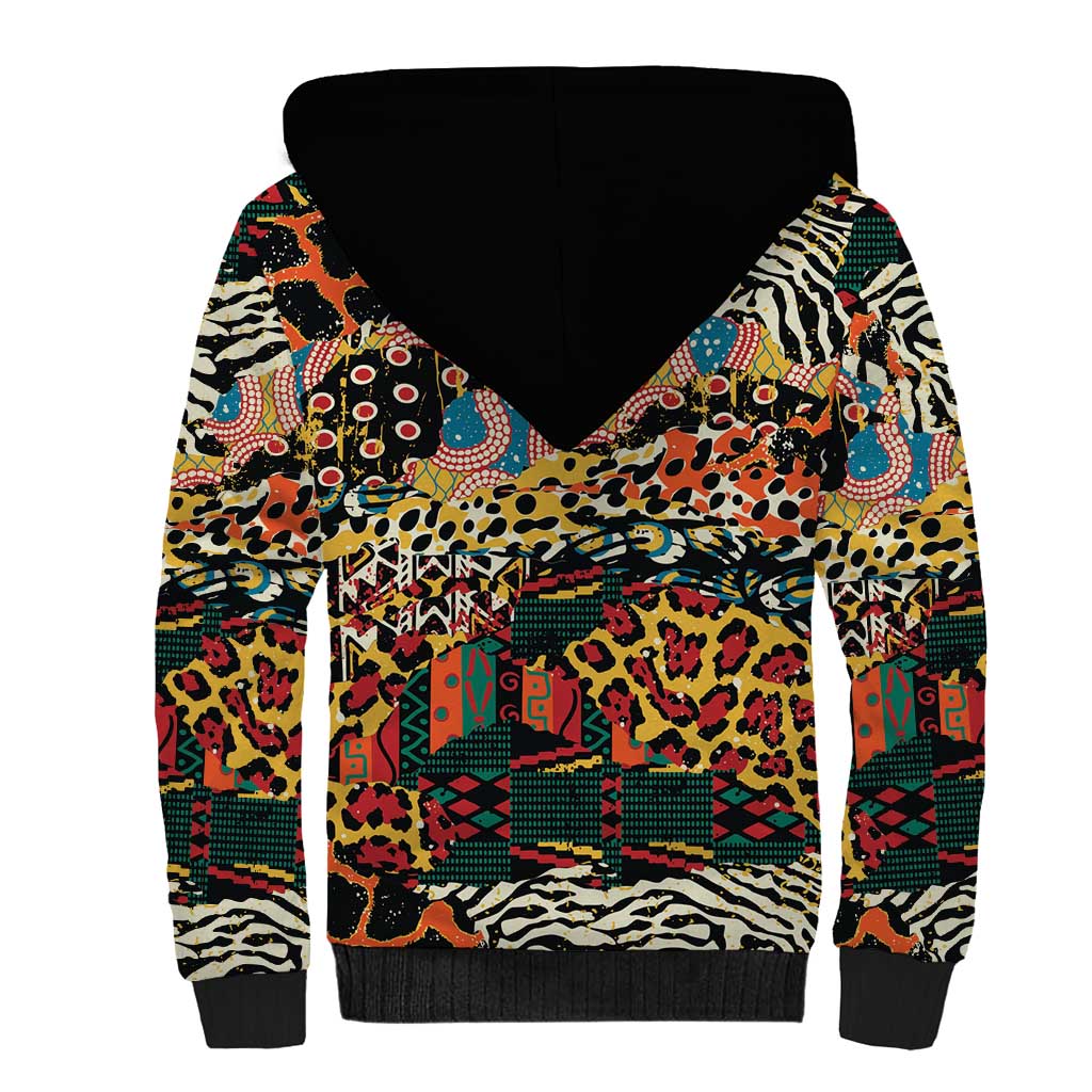 African Mixed Wild Animal Skins Sherpa Hoodie
