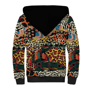 African Mixed Wild Animal Skins Sherpa Hoodie