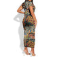 African Mixed Wild Animal Skins Short Sleeve Bodycon Dress LT9