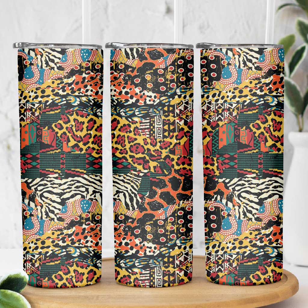African Mixed Wild Animal Skins Skinny Tumbler