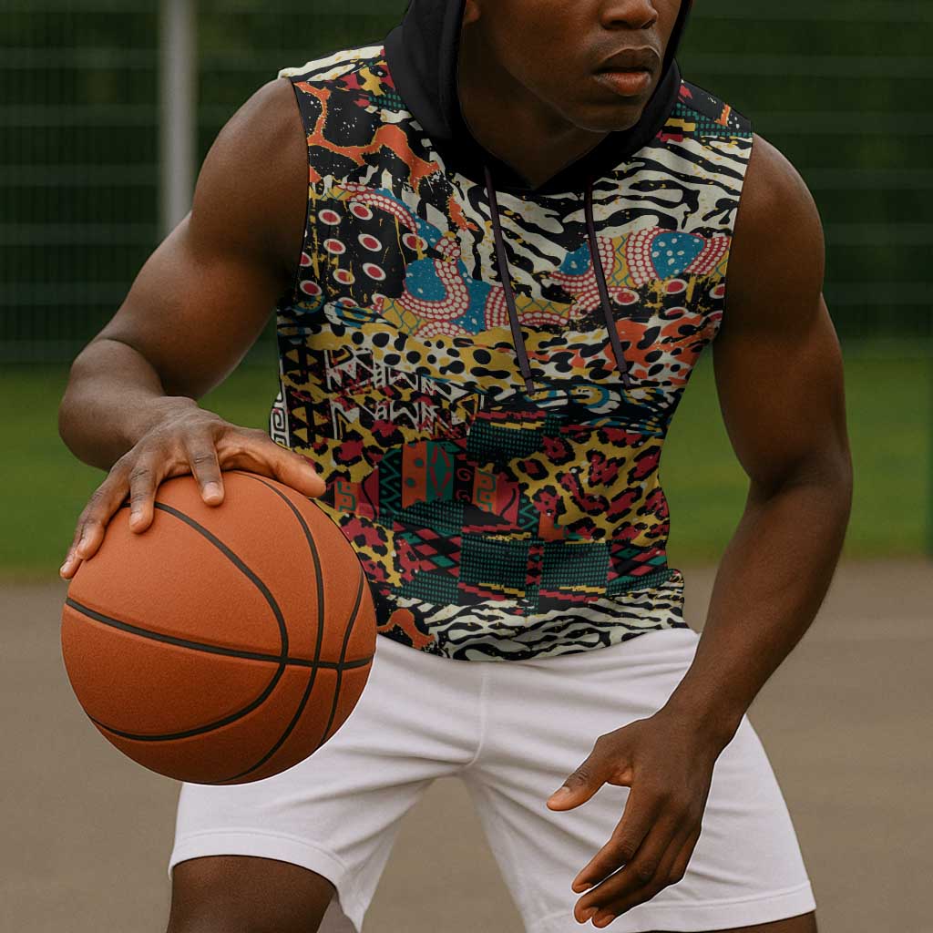 African Mixed Wild Animal Skins Sleeveless Hoodie - African Pride