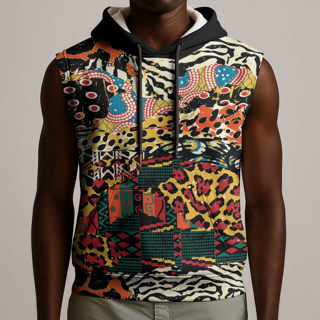 African Mixed Wild Animal Skins Sleeveless Hoodie - African Pride