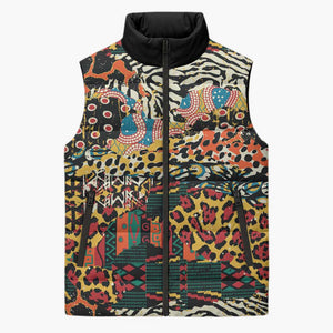 African Mixed Wild Animal Skins Sleeveless Puffer Jacket
