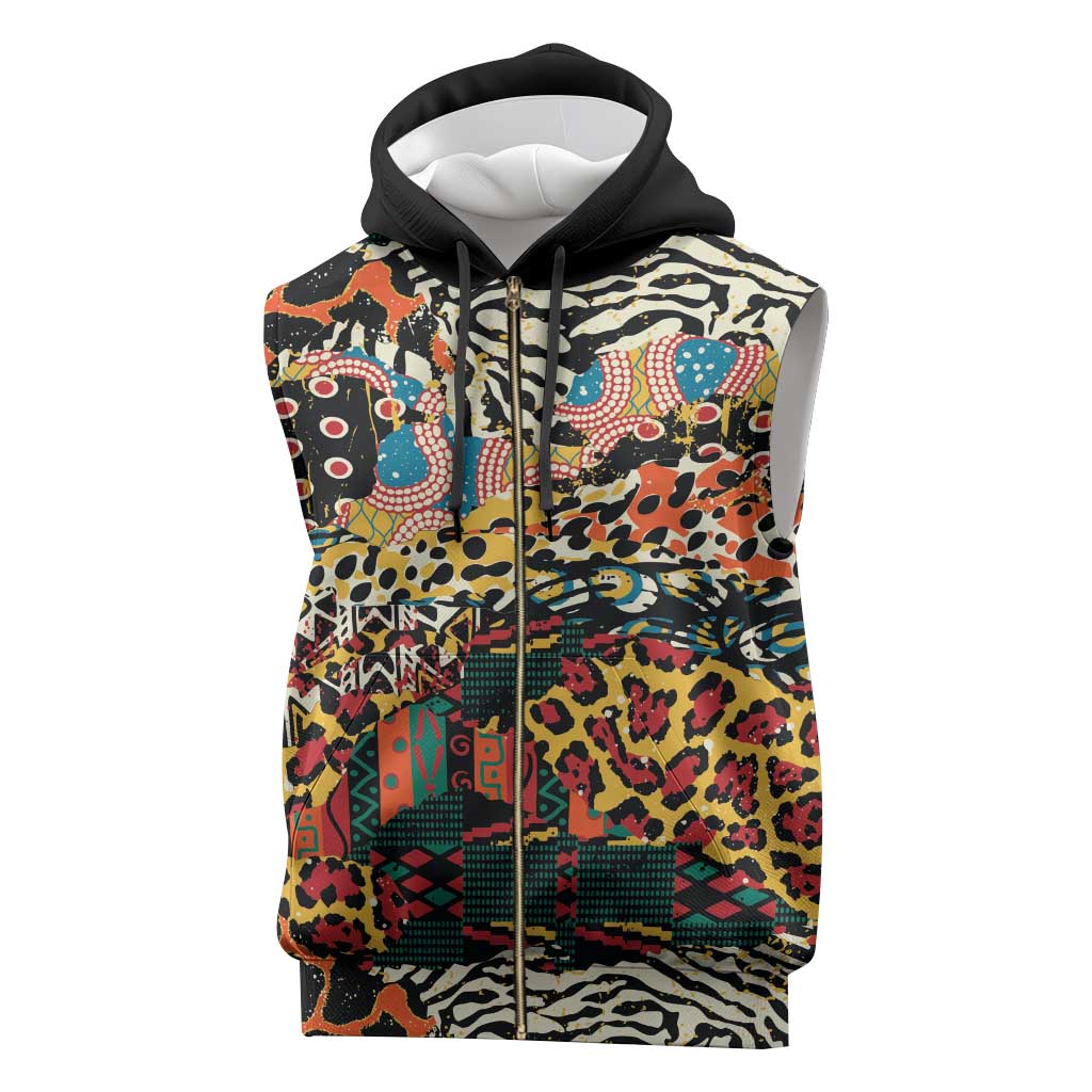 African Mixed Wild Animal Skins Sleeveless Zip Hoodie - African Pride