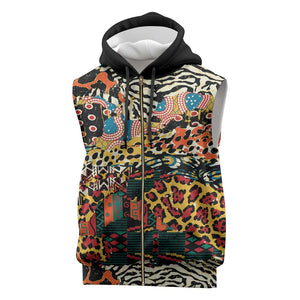 African Mixed Wild Animal Skins Sleeveless Zip Hoodie - African Pride