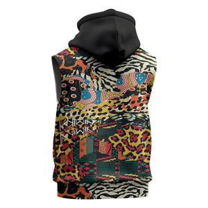 African Mixed Wild Animal Skins Sleeveless Zip Hoodie - African Pride
