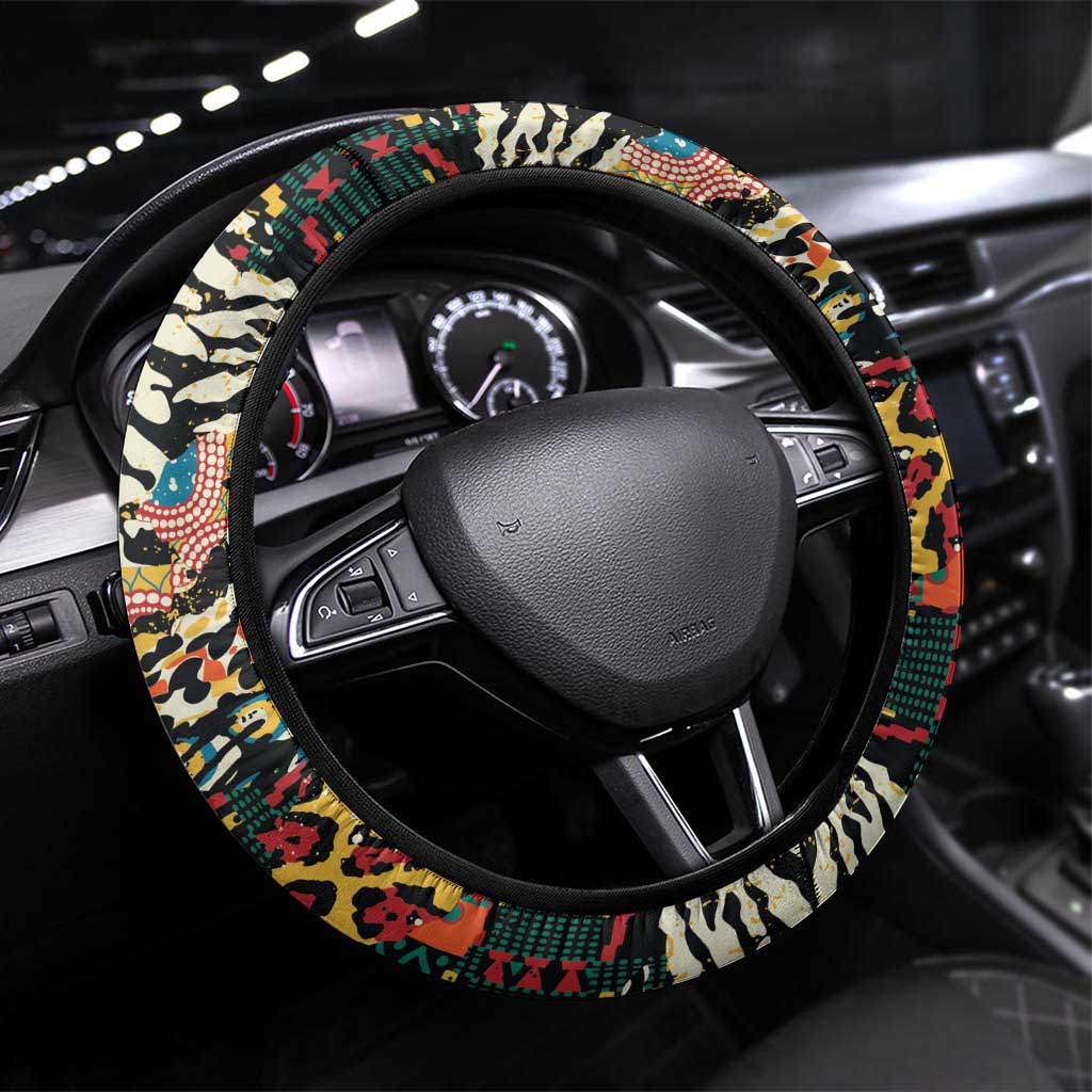 African Mixed Wild Animal Skins Steering Wheel Cover