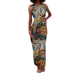 African Mixed Wild Animal Skins Tank Maxi Dress