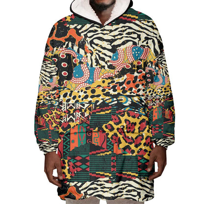 African Mixed Wild Animal Skins Wearable Blanket Hoodie