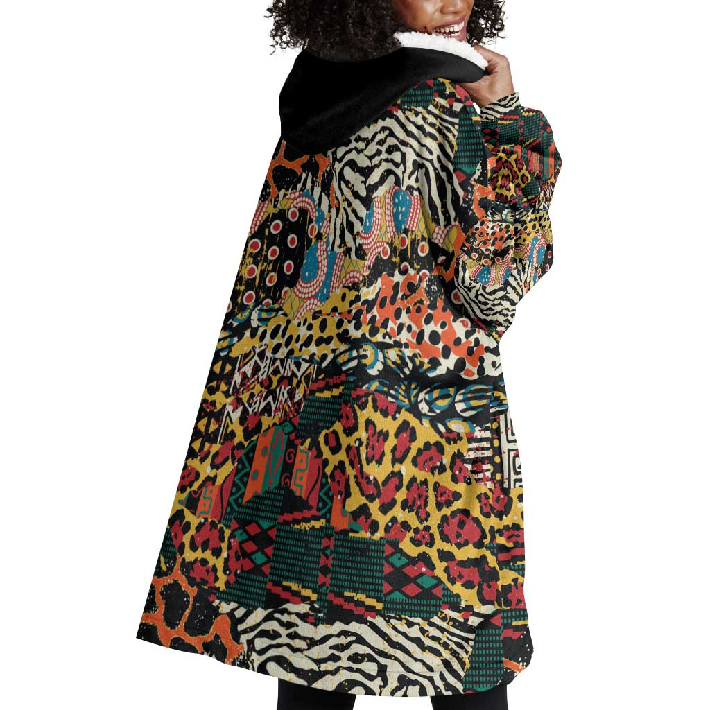 African Mixed Wild Animal Skins Wearable Blanket Hoodie