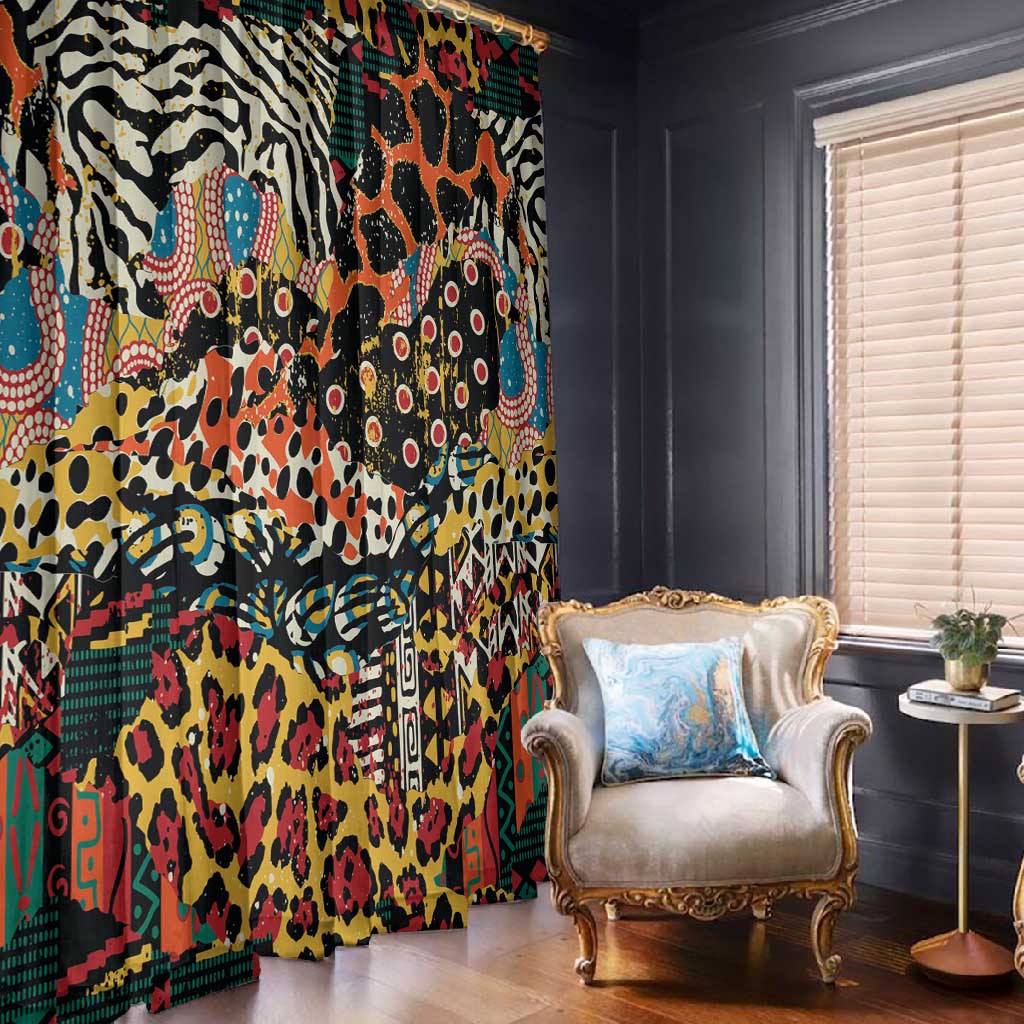 African Mixed Wild Animal Skins Window Curtain