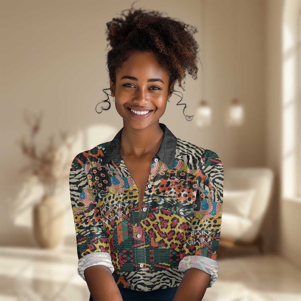African Mixed Wild Animal Skins Women Casual Shirt LT9