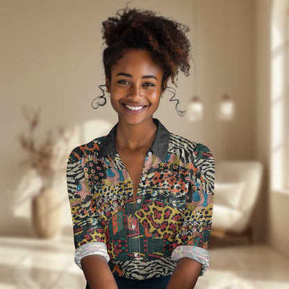 African Mixed Wild Animal Skins Women Casual Shirt LT9