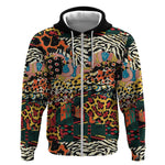 African Mixed Wild Animal Skins Zip Hoodie
