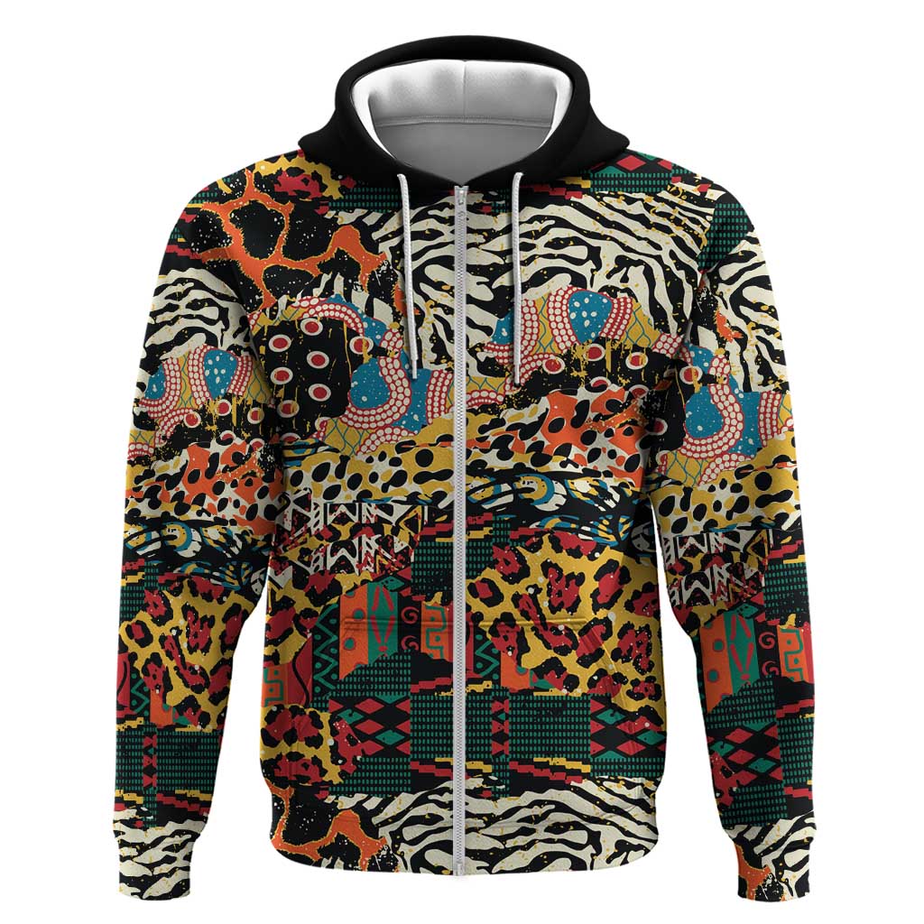 African Mixed Wild Animal Skins Zip Hoodie