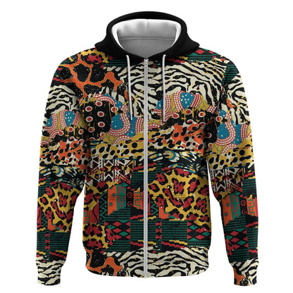 African Mixed Wild Animal Skins Zip Hoodie