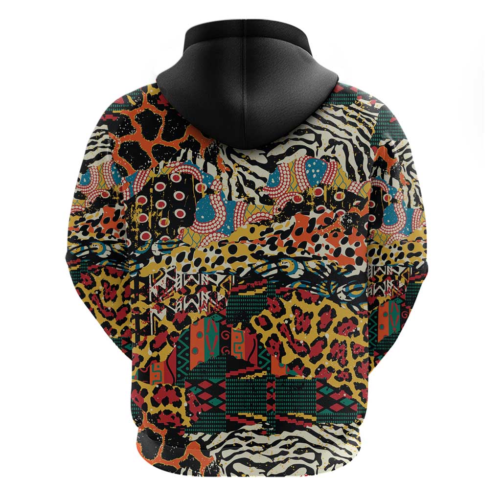 African Mixed Wild Animal Skins Zip Hoodie