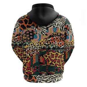 African Mixed Wild Animal Skins Zip Hoodie