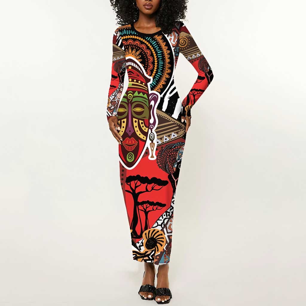 Beautiful African Women Ethnic Motifs Long Sleeve Bodycon Dress LT9
