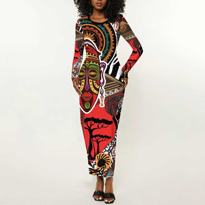 Beautiful African Women Ethnic Motifs Long Sleeve Bodycon Dress LT9