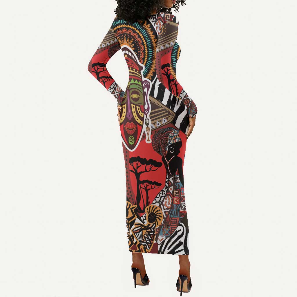 Beautiful African Women Ethnic Motifs Long Sleeve Bodycon Dress LT9