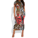 Beautiful African Women Ethnic Motifs Short Sleeve Bodycon Dress LT9