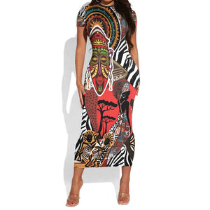 Beautiful African Women Ethnic Motifs Short Sleeve Bodycon Dress LT9