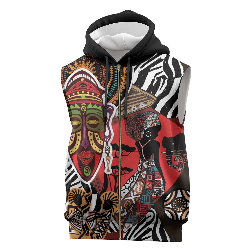 Beautiful African Women Ethnic Motifs Sleeveless Zip Hoodie - African Pride