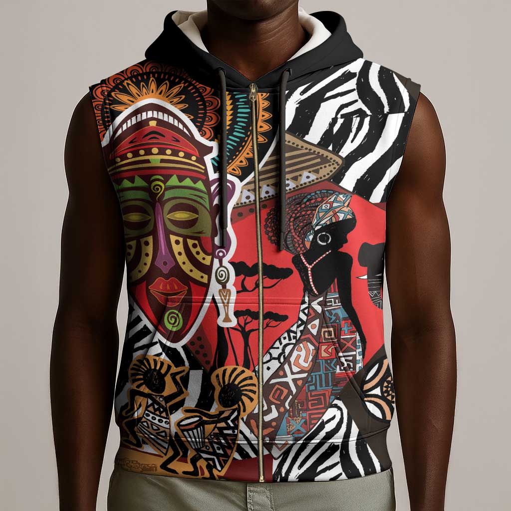 Beautiful African Women Ethnic Motifs Sleeveless Zip Hoodie - African Pride