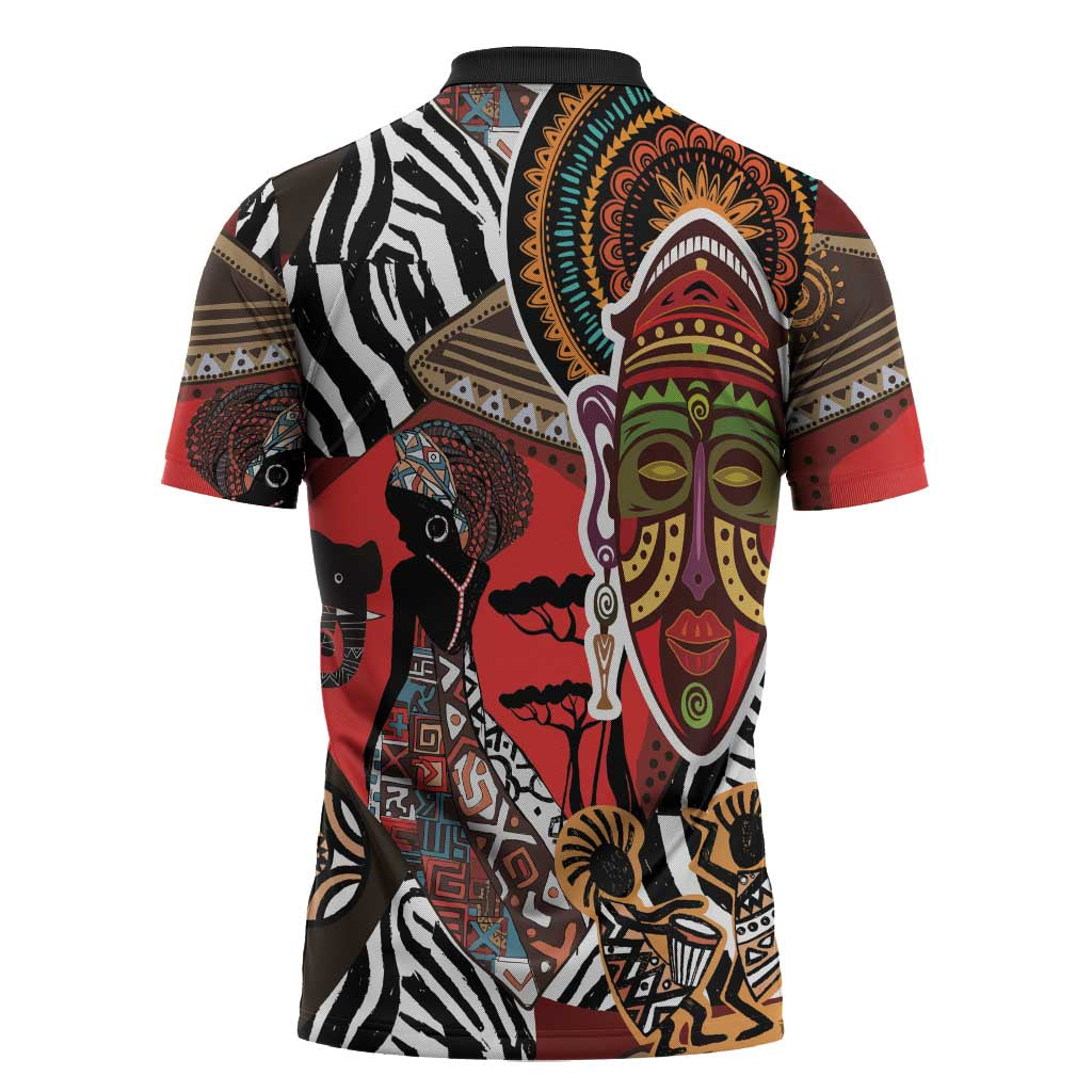 Beautiful African Women Ethnic Motifs Zipper Polo Shirt