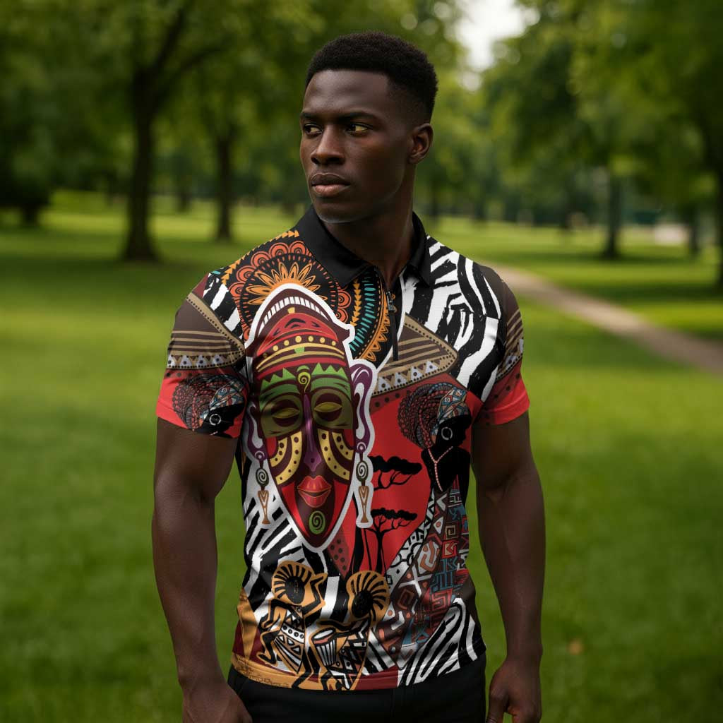 Beautiful African Women Ethnic Motifs Zipper Polo Shirt