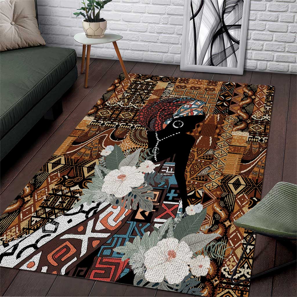 Beautiful Black Woman Area Rug African Tribal Pattern