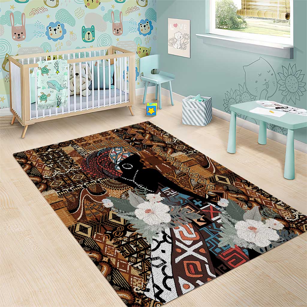 Beautiful Black Woman Area Rug African Tribal Pattern