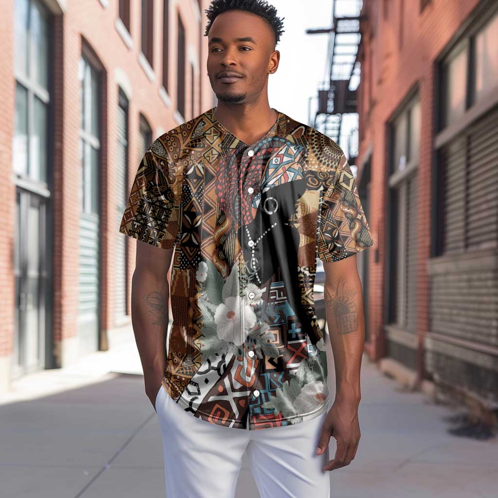 Beautiful Black Woman Baseball Jersey African Tribal Pattern