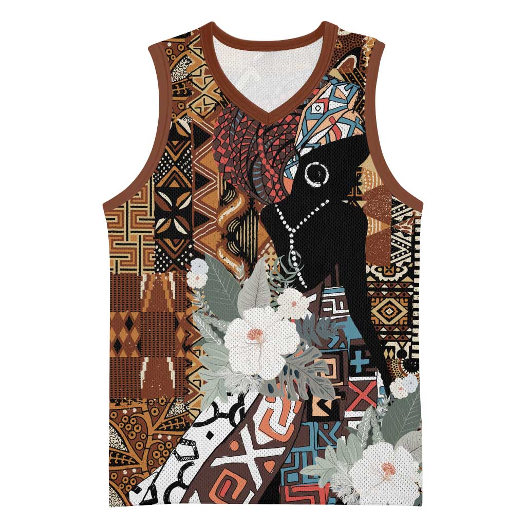 Beautiful Black Woman Basketball Jersey African Tribal Pattern - African Pride