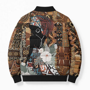 Beautiful Black Woman Bomber Puffer Jacket African Tribal Pattern