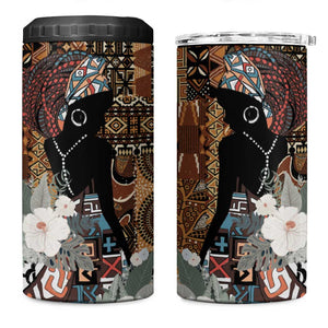 Beautiful Black Woman 4 in 1 Can Cooler Tumbler African Tribal Pattern
