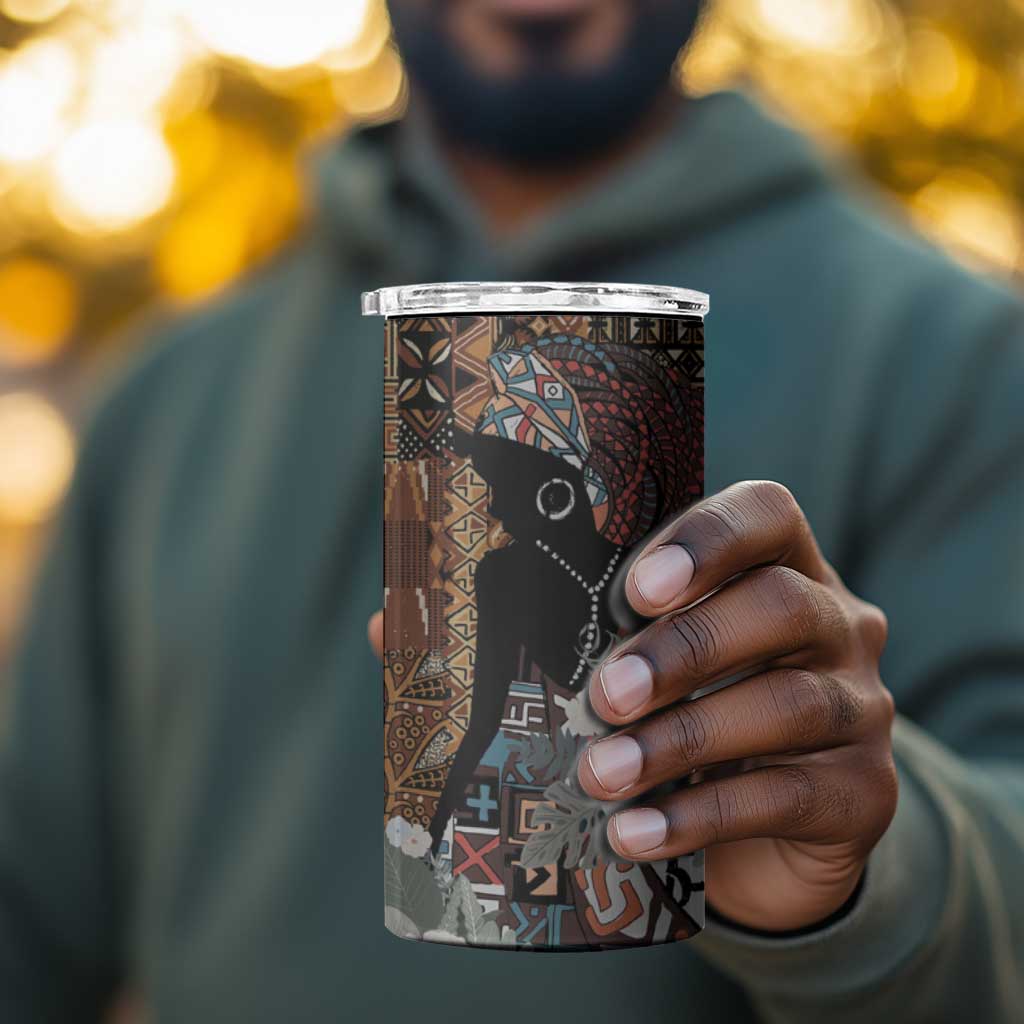 Beautiful Black Woman 4 in 1 Can Cooler Tumbler African Tribal Pattern