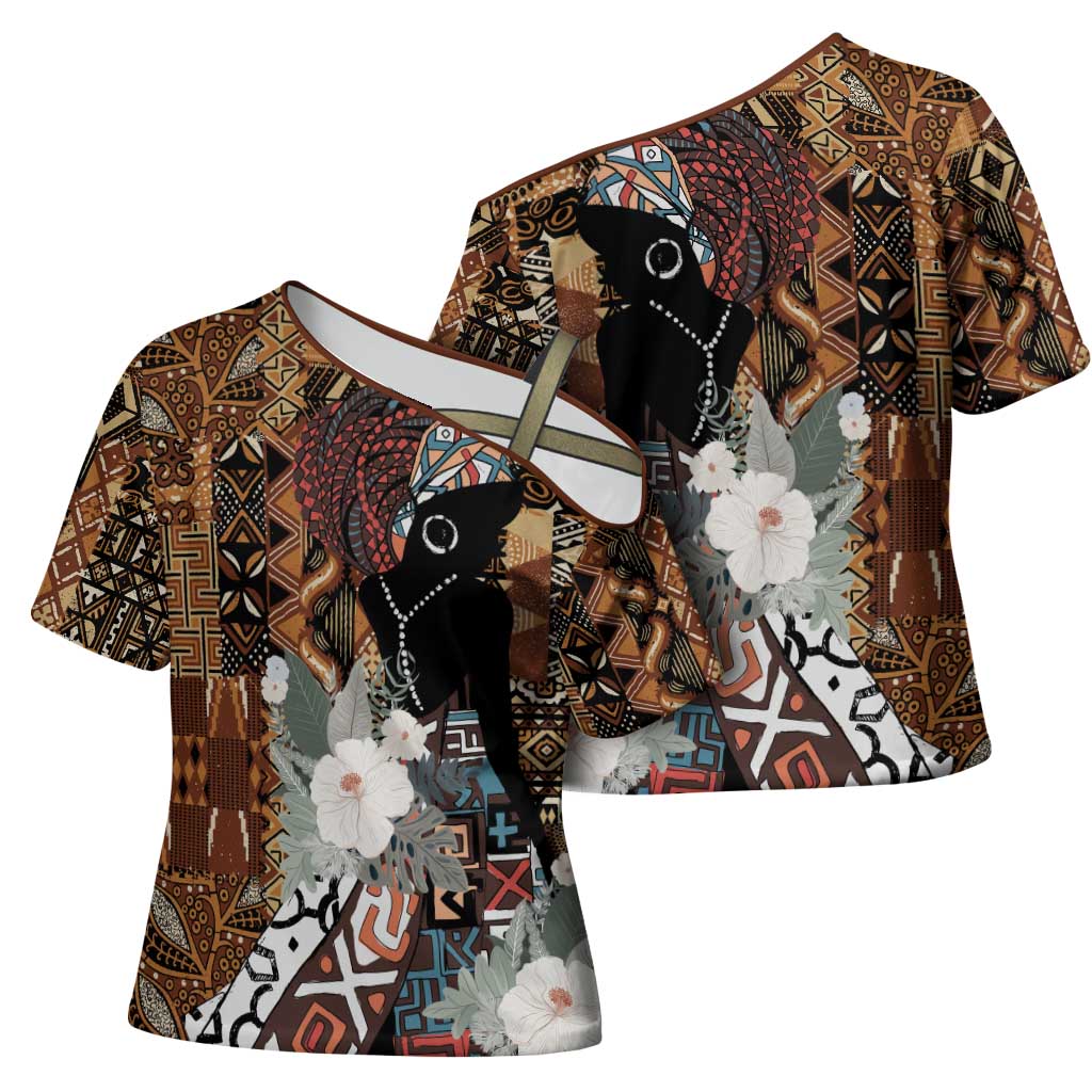 Beautiful Black Woman Cross Shoulder Shirt African Tribal Pattern